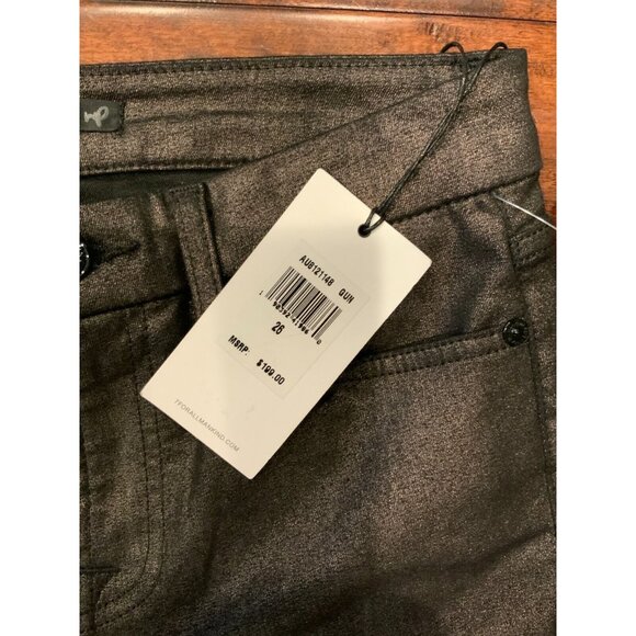 7 For all Mankind Black  & Gold Metallic Coated The Ankle Skinny Jeans Sz 26 NWT - Picture 4 of 6